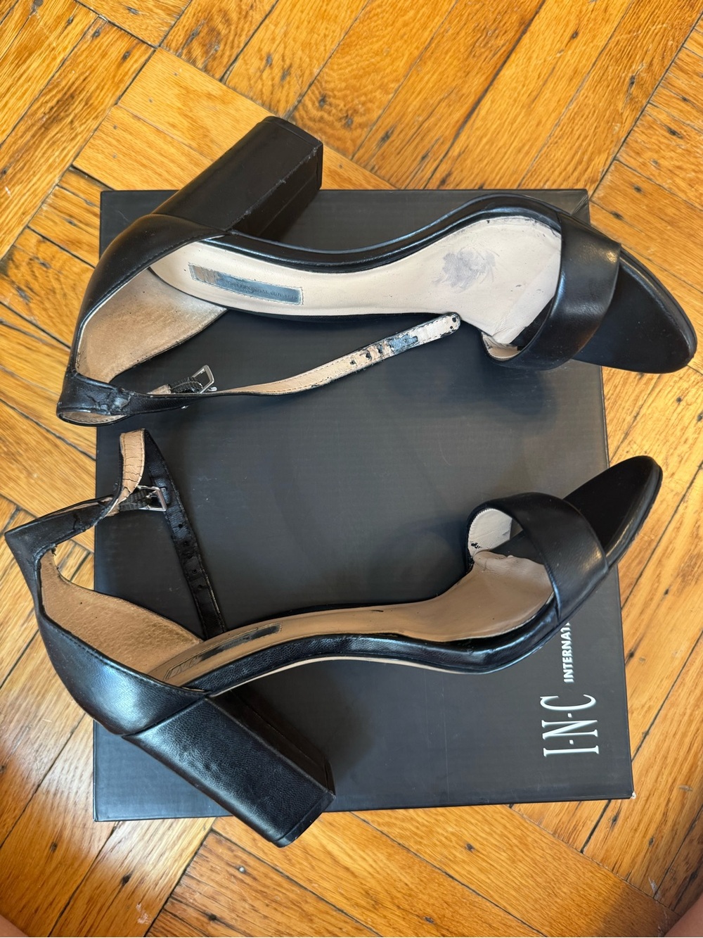 INC International Concepts Black Block Heel Open-Toe Sandals - Picture 1 of 11